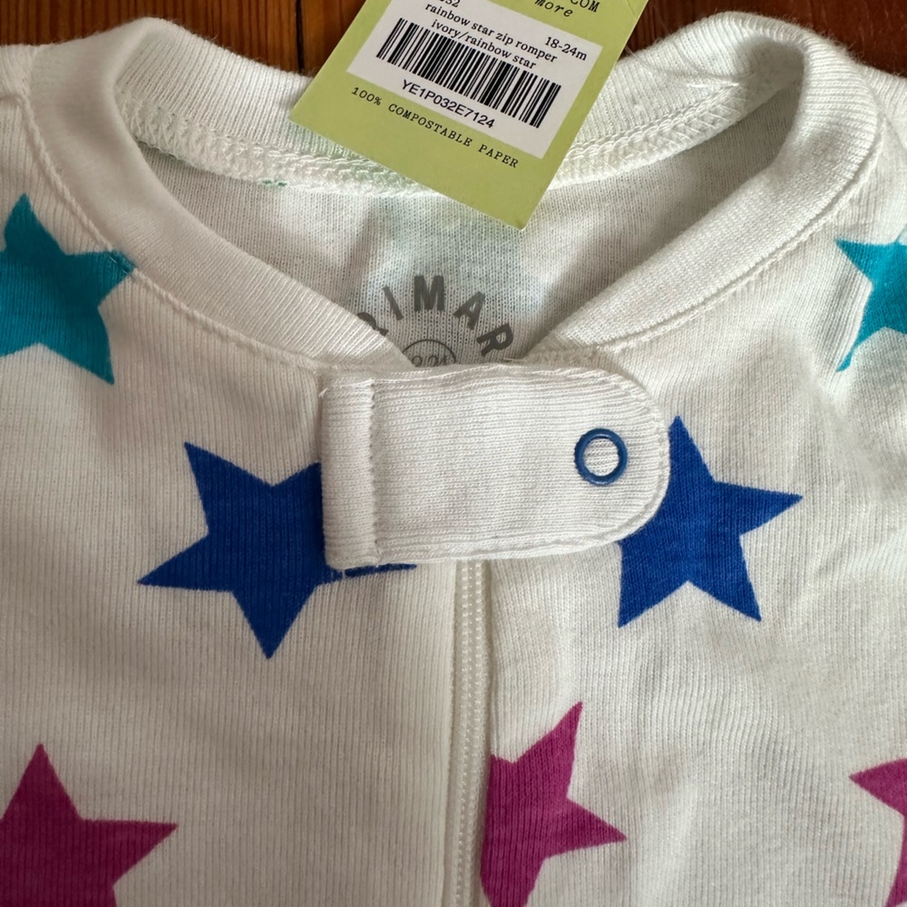 NWT Primary Baby organic zip romper in bright rainbow stars - Picture 6 of 11